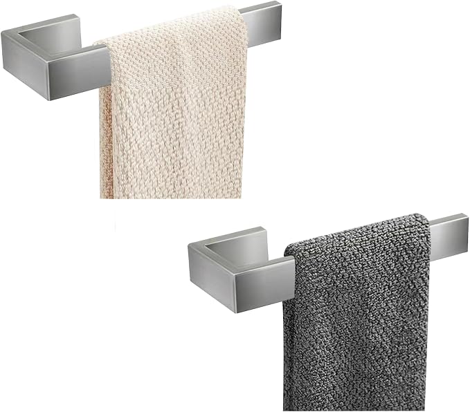 JOPOFI 2-Piece Hand Towel Holder, Towel Ring - Brushed Nickel | Stainless Steel Towel Holder for Bathroom wall, 8" Rectangular Modern Design Hand Towel Bar, Contemporary Hand Towel Rack
