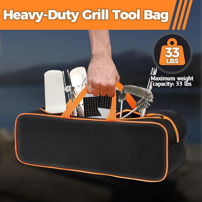 Grill Utensil Storage Bag for Outdoor Grilling, 24 x 8 x 8 in, Black | 1680D Oxford fabric, large capacity grill tool storage bag, accessories storage compatible with Blackstone griddle