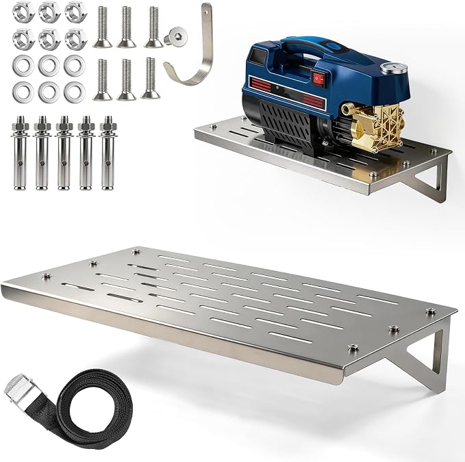 Wall Mount Pressure Washer Shelf 20" x 10", Stainless Steel Storage Rack | Heavy Duty Power Washer Storage Organizer for Garage & Workshop, Fits Electric Pressure Washer Accessories & Tools