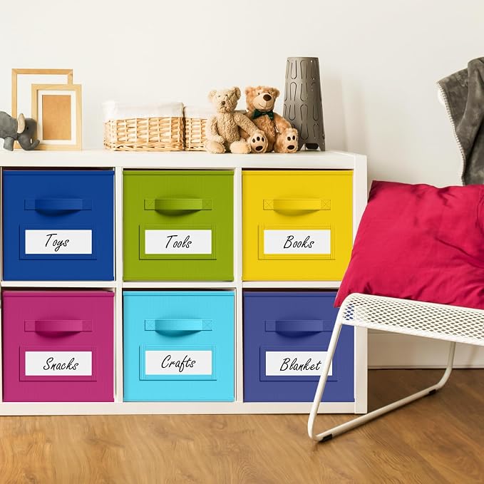 Teenyyou 10 Pack Fabric Storage Cubes 13 Inch Collapsible Cube Bins with Label Window & Handle Foldable Organizers Baskets for Shelf Closet Nursery Kids Room Clothes Book Toy(Candy)
