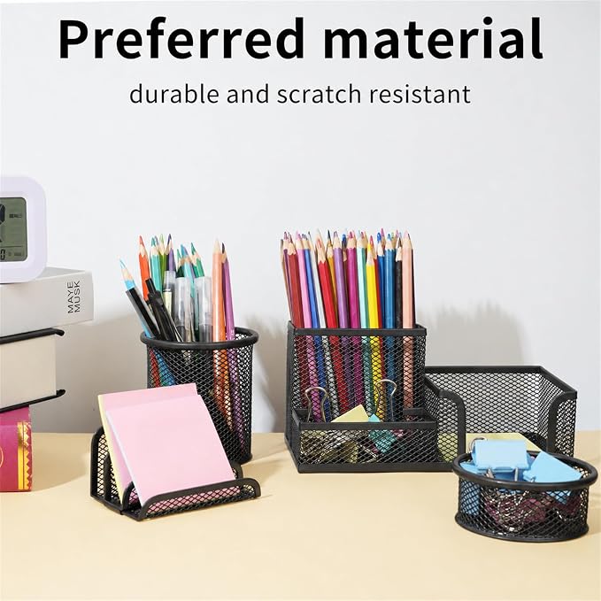 Desk Organizer for Office, 6 Pieces Mesh Desk Multi-functional Storage Set Office Supplies Accessories (Black)