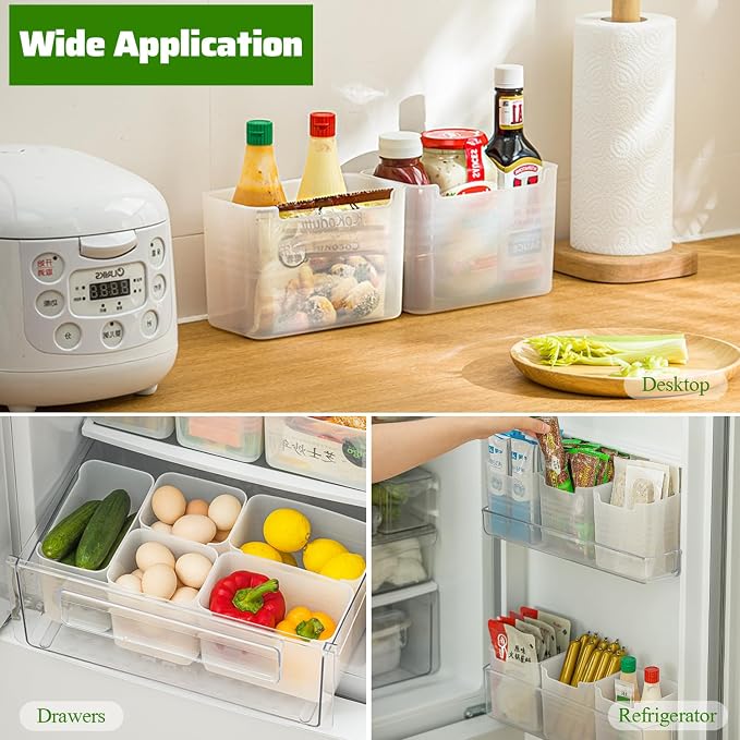 3 Pack Refrigerator Organizer Box, Plastic Refrigerator Side Door Storage Containers, Space-Saving Organizer Bins for Refrige, Refrige Drawers for Fruit and Vegetable (Clear, L×3)