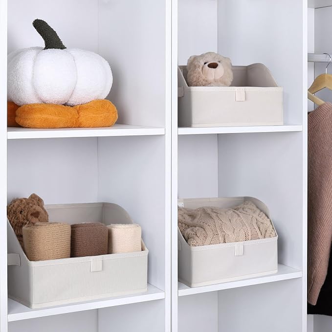 WUIKE 3 Pack Large Closet Storage Bins, Trapezoid Basket, White & Beige | Fabric Storage Baskets with Handles, Purse Organizer for Vloset, for Clothes, Sheets, Blankets and Shelves