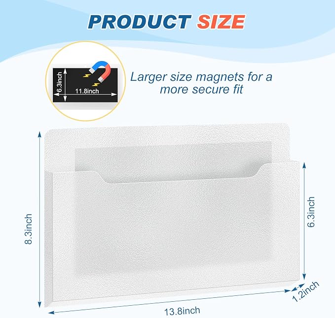 6 Pcs Magnetic Wall File Organizer Magnetic Wall File Holder Refrigerator Magazine Holder for Mail Letters Paper(Clear,Horizontal-large)