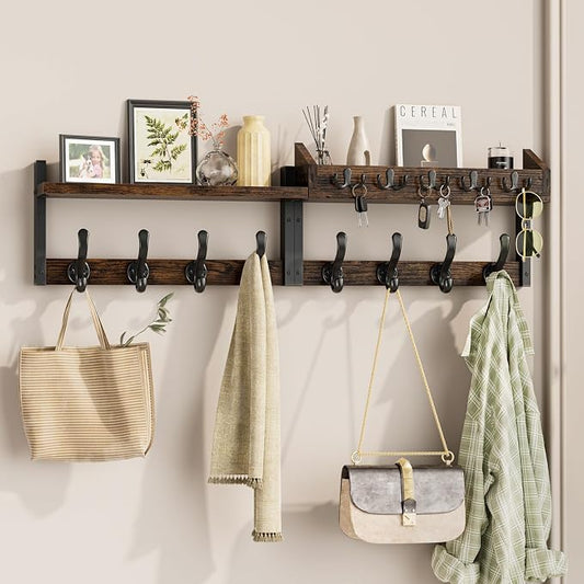 Evermagin 35" Coat Rack Wall Mount with Shelf for Entryway, Rustic Brown | Wall Mounted Coat and Key Rack with Hooks, Key Holder with Mail Organizer for Wall, Living Room, Mudroom, Bedroom