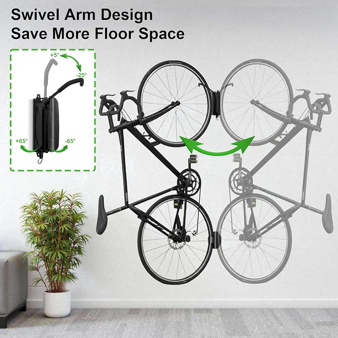 Bike Wall Mount, Heavy Duty Bicycle Hangers for Garage Storage | Space Saving Vertical Bike Rack Holds up to 66 lbs, Swivel Bike Hooks for MTB & Road Bikes, Easy Install