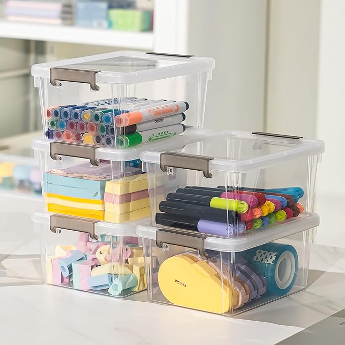 8Packs 3.2Qt Small Clear Storage Bins with Lids, Plastic | Containers with Lids for Crafts, Beads, Stationery, Toys and Accessories. Stackable to Save Space at Home,Office