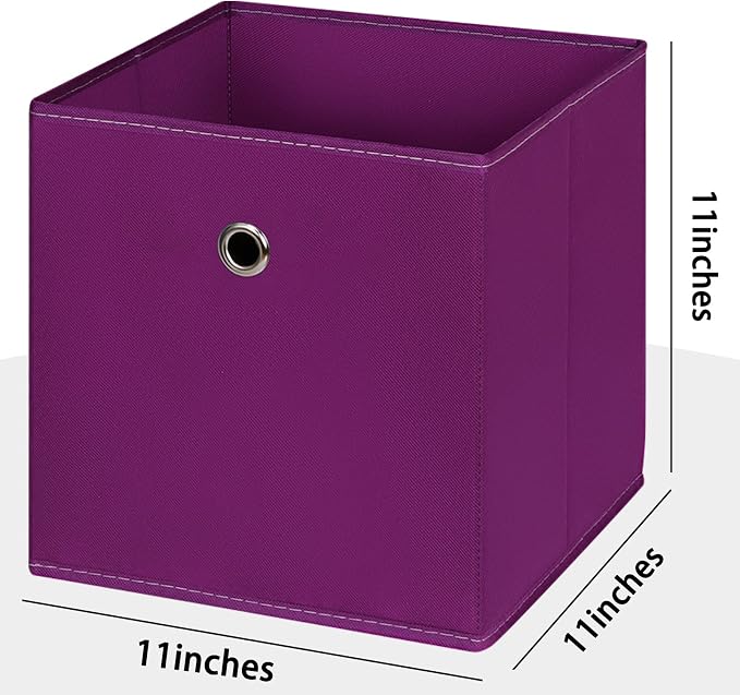 Foldable Storage Cubes Bins ,11 Inch Cloth Storage Cube Fabric Storage Box Cubes Organizer Baskets with Handles for Home Organizer Set of 3 (Purple)