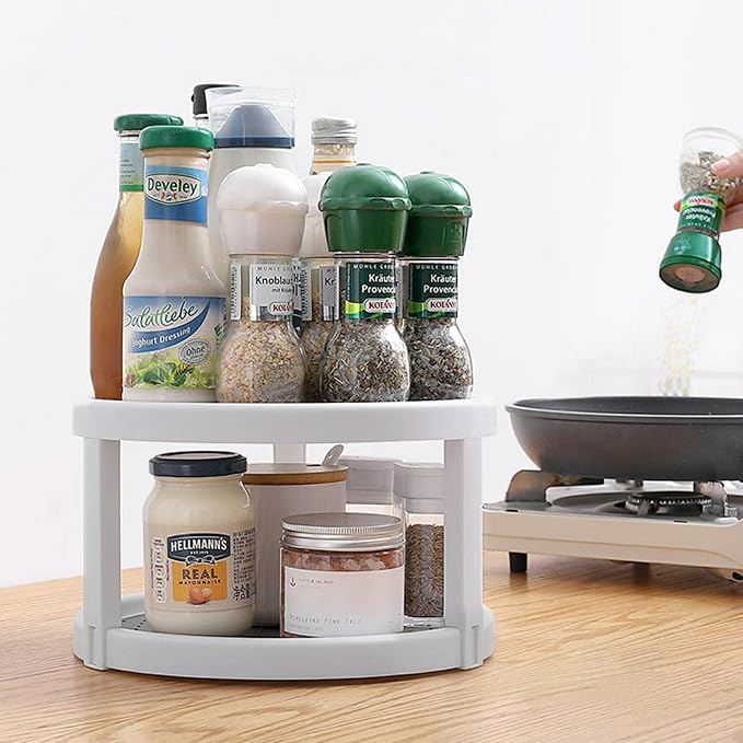 Lazy Susan Organizer, 2 Tier Non Skid Spice Rack Turntable,360 Degree Rotating Seasoning Organizer, 10-Inch Spinning Organizer for Pantry Cabinet, Kitchen, Countertop, Vanity Display Stand | 2-Tier, 10 Inch, Durable & Easy Clean,for Pantry Cabinet, Kit...