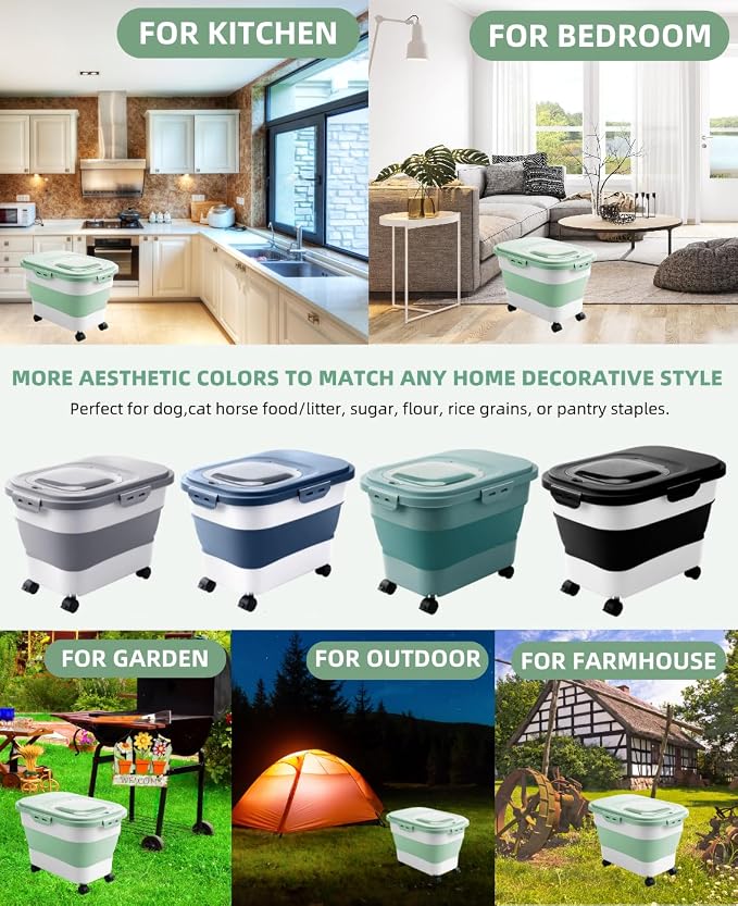 20-23Lbs Dog Food Storage Container Airtight,Collapsible Dog Food Container | Pet Food Storage with Double Airtight Seal & Magnetic Lid,Cat Food Container with Wheels for Easy Moving,Small Jar,Scoop