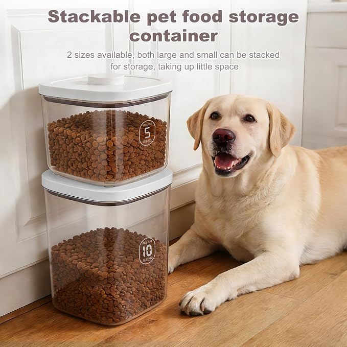 LEAWALK 10Lbs/10.57Qt Airtight Dog Cat Food Storage Container and Dog Treat Containers BPA-Free, PET Clear Stackable Pet Storage Bin, Pop Top, 1-Cup Scoop for Pet Food/Rice/Flour/Bread/Grains