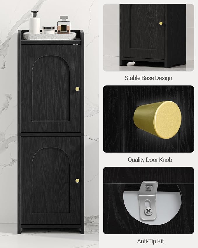 Hzuaneri Bathroom Storage Cabinet, Small Corner Floor Cabinet with 2 Doors | Narrow Toilet Paper Cabinets with Adjustable Shelf, Bathroom Organizer for Small Spaces, 7.9" D x 9.8" W x 29.5" H Black