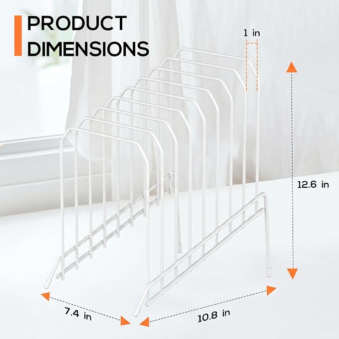 Incline Sorter Desk File Organizer, Metal Desk Magazine Folder Holder with 8-Section Vertical Compartments Rack File Organizer for Office, Home, School (2, White)