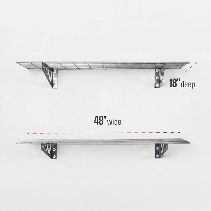 SafeRacks Steel Garage Wall Shelves 2-Pk w/Hooks, 500lb, Hammertone (18x48)