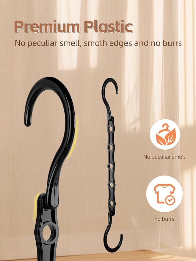 HOUSE DAY Space Saving Hanger 20 Pack, Black Magic Hangers Multifunctional | for Closet Organizers and Storage for Heavy Clothes, Dorm Room Bedroom Home RV Car Camper Organization Essentials