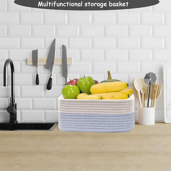 COMFY-HOMI 11.5"x7.5"x4.7" Storage Baskets for Organizing | Cotton Rope Woven Basket | Toy Storage Bin Box | Basket for Shelves, Closet Organizer Bin, Decorative Closet Shelf, 1 Pack