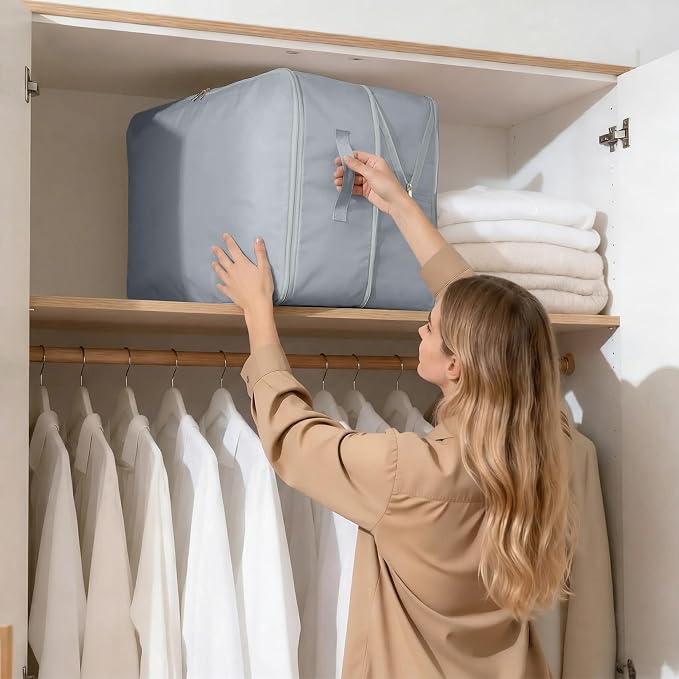 2 Pack Comforter Storage Bag, 136L Blanket Storage Bags Self Compression Comforter Organizer and Storages, Space Saving Washable Compression Bags for Blanket Bedding Pillow Duvet Quilt, Grey