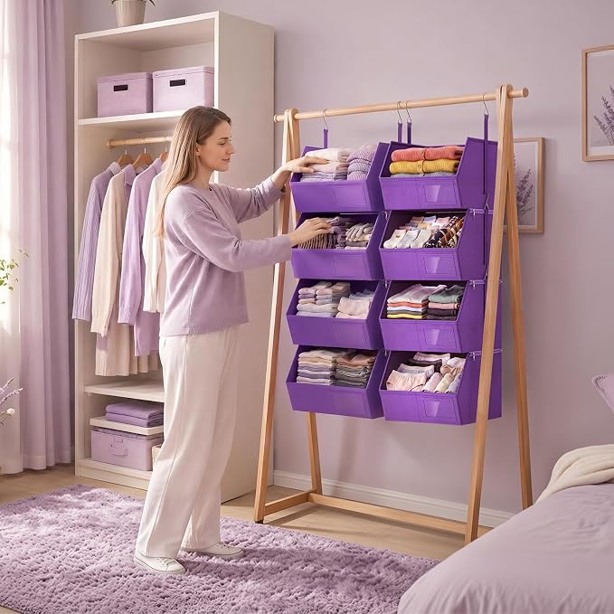 2 Pack 4-Tier Hanging Closet Organizer, Detachable Hanging Storage Shelves with Reinforced Side Panels, Hanging Closet Organizer for Clothes, Sweaters, Towels, Socks & Accessories, Purple
