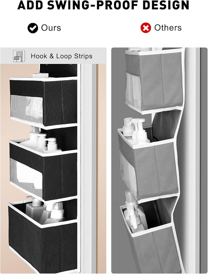 Yecaye 2-in-1 Over The Door Organizer for Nursery Closet Bathroom Dorm | 6 Tier Door Organizer Hanging for Newborn Baby Essentials Pantry, Heavy Duty Behind the Door Storage Stuffed Animal Black