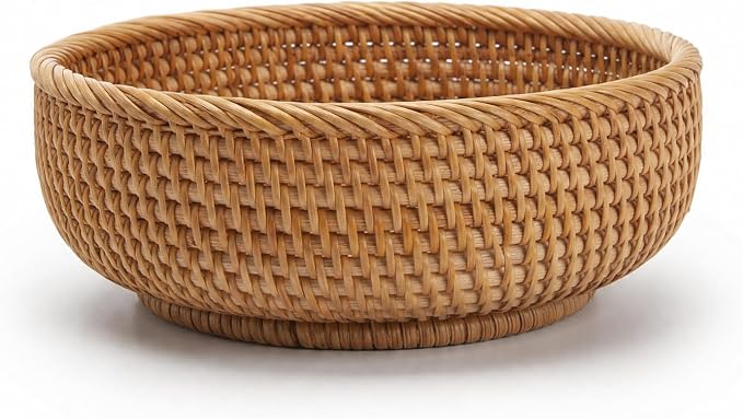 7.9" Small Round Rattan Basket - Wicker Organizer Basket, Handwoven Storage for Keys, Jewelry, Desk, Tabletop, Entryway Decorative Basket Boho Tray (S, 7.9" x 2.6")