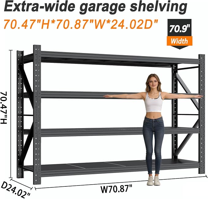 Garage Shelving 70.87" Wide Heavy Duty Storage Shelves Units | and Storage,Metal Shelving Adjustable Shelves,Steel Garage Storage Rack,Industrial Utility Shelf Organization
