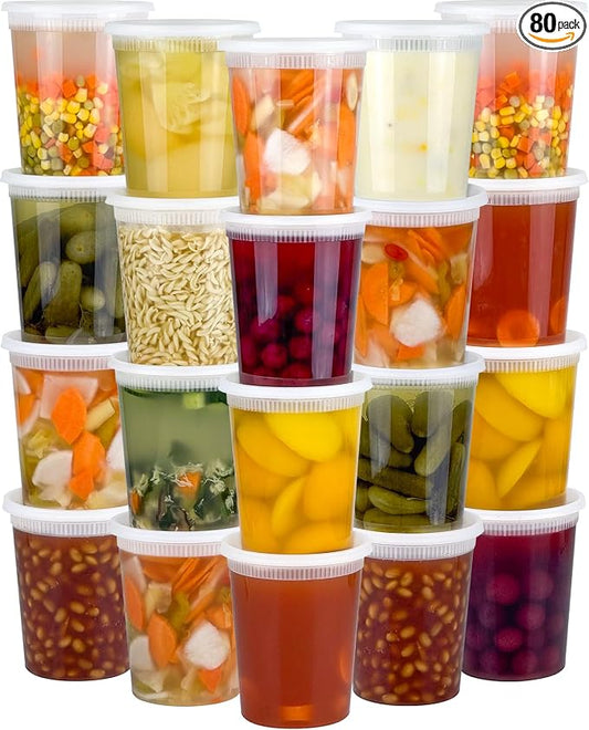 Dipoo 40 Sets (80-Piece) Deli Containers with Lids 32 oz, Leak-Proof & BPA Free Airtight Takeout Plastic Food Storage Containers for Soup, Freezer/Microwave/Dishwasher Safe