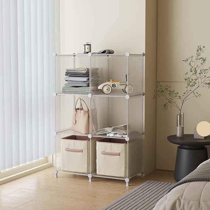 AWTATOS Cube Storage Organizer, Closet Organizers, 6 Cube Shelf, Clear | Portable Closet Storage Shelves, DIY Stackable Storage Cubes Bookshelf, Plastic Clothes Organizer Shelving for Bedroom, Home