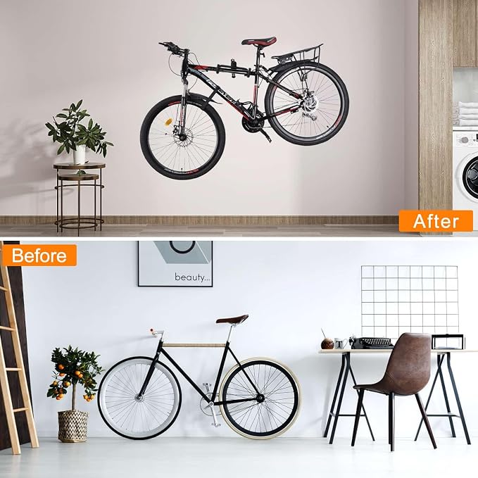 Cyfie Bike Wall Mount, Horizontal Garage Storage Bike Rack Hanger, Indoor Bicycle Holder Hook for Hanging Mountain Road Hybrid Bikes in Apartment Home