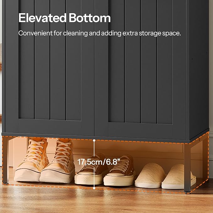 HOOBRO Shoe Cabinet, 6-Tier Shoe Storage Cabinet, Shoe Organizer Cabinet with Adjustable Shelves, Shoe Cabinet Storage with Doors, Shoes Rack Organizer Cabinet for Entryway, Hallway, Black BK15SC01