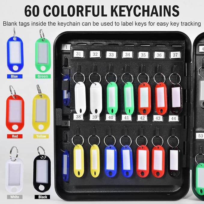 Key Box Wall Mount, 60 Steel Locking Key Cabinet Wall Mount, Combination Lock Box with Code, Hooks and Label Stickers