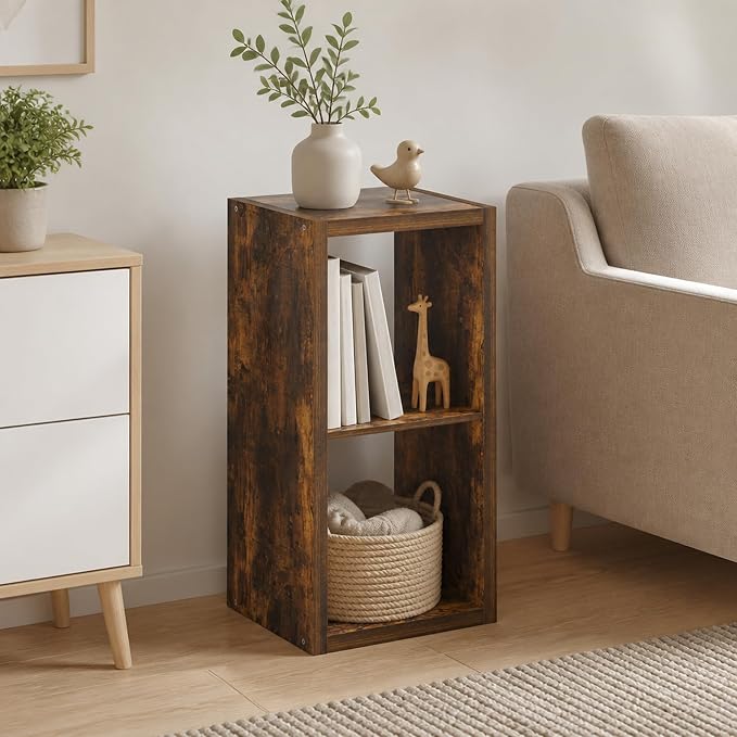 2-Cube Cubicle Bookshelf, Cube Bookcase with Open Back, Reversible Book Shelf, Cube Storage Organizer, 15 x 16 x 30, for Living Room, Home Office, Amber Pine