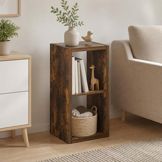 2-Cube Cubicle Bookshelf, Cube Bookcase with Open Back, Reversible Book Shelf, Cube Storage Organizer, 15 x 16 x 30, for Living Room, Home Office, Amber Pine