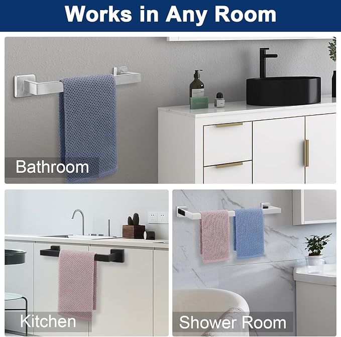 NearMoon Towel Bar, Bath Accessories Premium Thicken Stainless Steel Square Shower Towel Rack for Bathroom, Towel Holder Wall Mounted (1 Pack, Chrome Finish, 27 Inch)