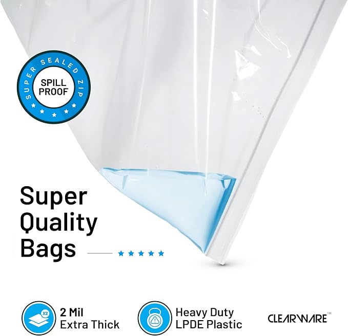 4 Count - Large Storage Bags With Zipper Top, 10 Gallon Size 24" x 24", Extra Large Plastic, For Clothes, Travel, Moving, BPA-Free, Heavy Duty 3-Mil Thick
