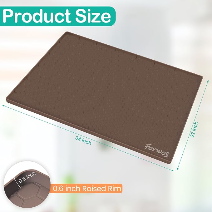 Silicone Under Sink Mat, 34"x22", Waterproof Cabinet Liner, Brown | Shelf Liner, Cabinet Protector, Home Organizer, for Kitchen, Bathroom, Multipurpose, Leak Proof, Easy Clean, Drip Tray, Clean