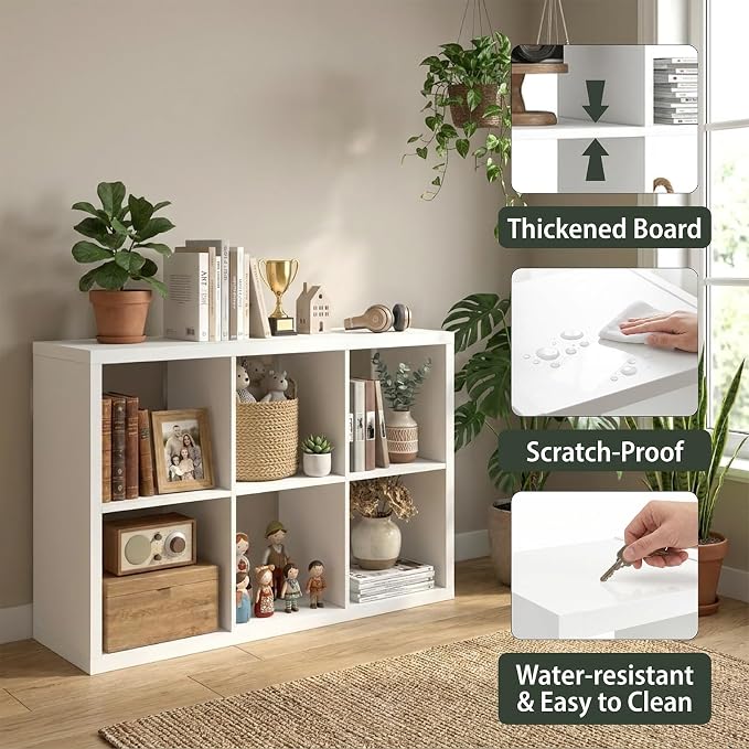 WannabeMyself【2026 Wooden Thick Frame】 6 Cube Storage Organizer with Anti-Tipping Kits, Reversible Open Back Book Shelf,Bookcase for Living Room,Bedroom,Entrance Hall,Office,11.6×36.3×24.6,White
