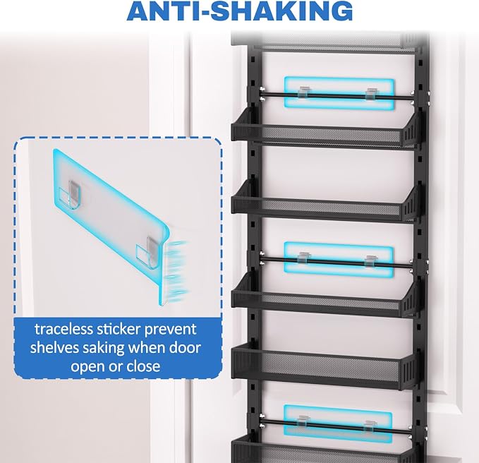 coobest 8-Tier Over the door Spice Rack Organizer, Large Heavy Duty Metal Wall Mount or Over The Door, 2 in 1 Rust-Proof Hanging Storage Shelf for Kitchen Pantry, Bathroom, Laundry Room, Closet