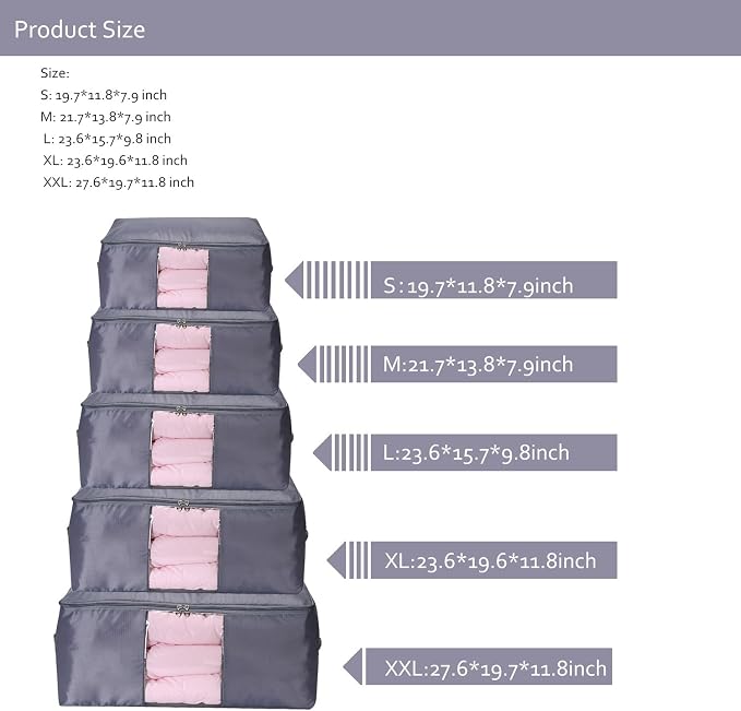 Comforter Storage Bags Pack of 2,Pillow Beddings/Blanket Clothes Organizer Storage Containers with Zippers,Breathable and Moistureproof(Grey 2pcs, XXL)