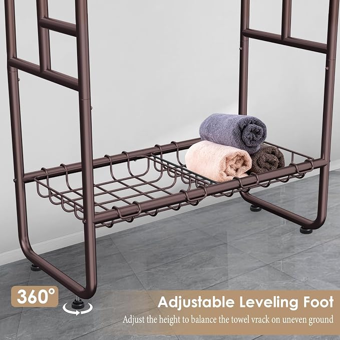 Kayfia 40'' Freestanding 3 Tier Metal Towel Rack, 2 Baskets & 6 Hooks | Dual-Use Drying & Display Rack, Holds Oversized Bath Towels & Blankets, fits Indoor, Bathroom, Bedroom & Outdoor, Bronze