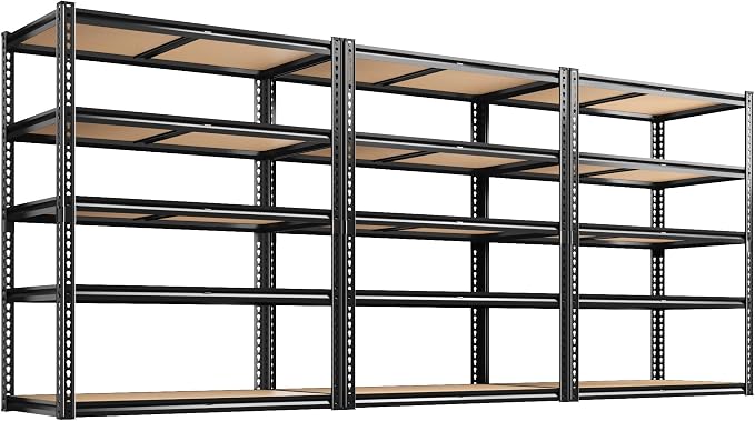 ROOMFAVE 72" H Storage Shelves 5 Tier Garage Shelving Heavy Duty,2050LBS Adjustable Metal Shelving Unit, Garage Shelves for Basement, Warehouse, Pantry, Closet, 72" H x 35.5" W x 16" D, Black,3PCS