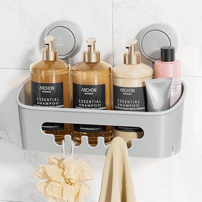 LEVERLOC Shower Caddy Suction Cup,Shower Organizer Bathroom Shelf, Grey