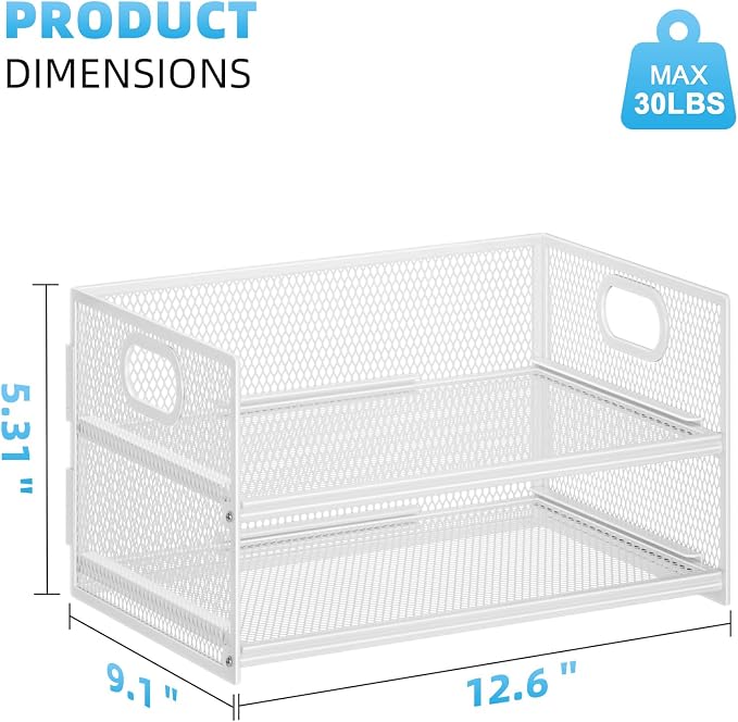 Marbrasse 2 Tier Paper Organizer Letter Tray, Mesh File Organizer with Handle, Paper Sorter Desk Organizer for Home Office Supplies - White