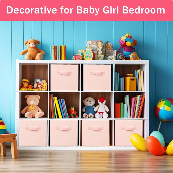 Criusia Storage Cubes- 11 Inch Cube Storage Bins for Organizing Shelves - Nursery Closet Organization Bins for Clothes Blanket - 10 Pack Collapsible Decorative Storage Box for Magazines (Pink)