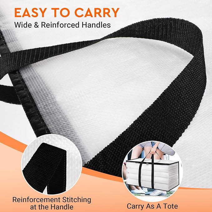 HomeHacks Moving Bags, Heavy Duty Storage Bags for Clothes, 6 Pack 93L | Waterproof moving bag with zipper and Handles, clear storage bags packing bags for moving, camping, home organization, 24Gal