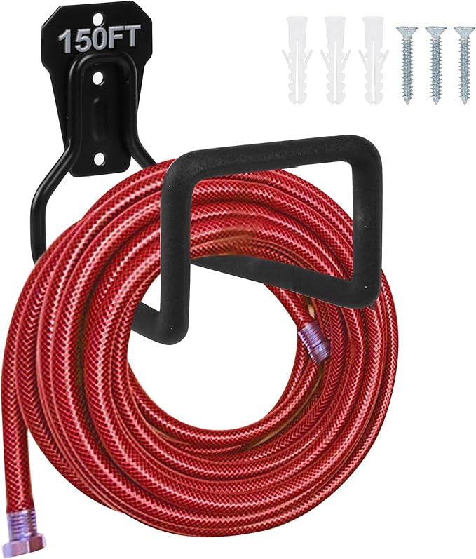 Metal Garden Hose Holder Wall Mounted Water Hose Holder for Outside Yard | Heavy Duty Hose Hanger Sturdy Hose Reel Hose Hooks for Water Hose, Extension Cords