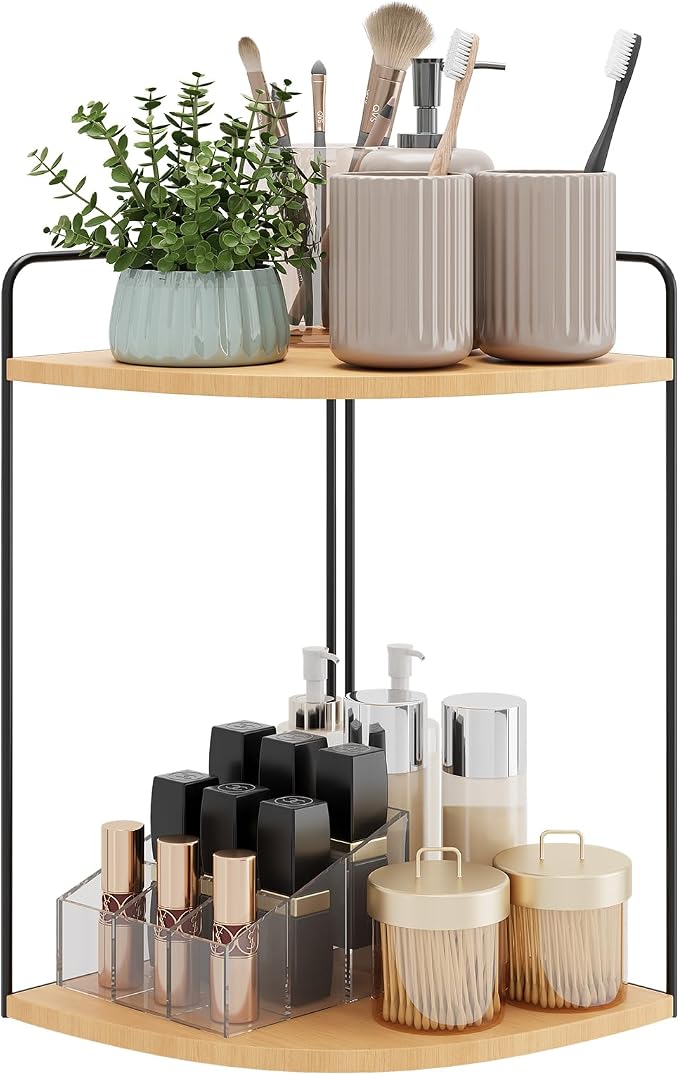 Bathroom Counter Organizer, Vanity & Makeup Countertop Organizer | Corner Bathroom Counter Organizer, Bathroom Sink Organizer, Bathroom Counter Shelf, Countertop Organizer, Corner Desk Shelf