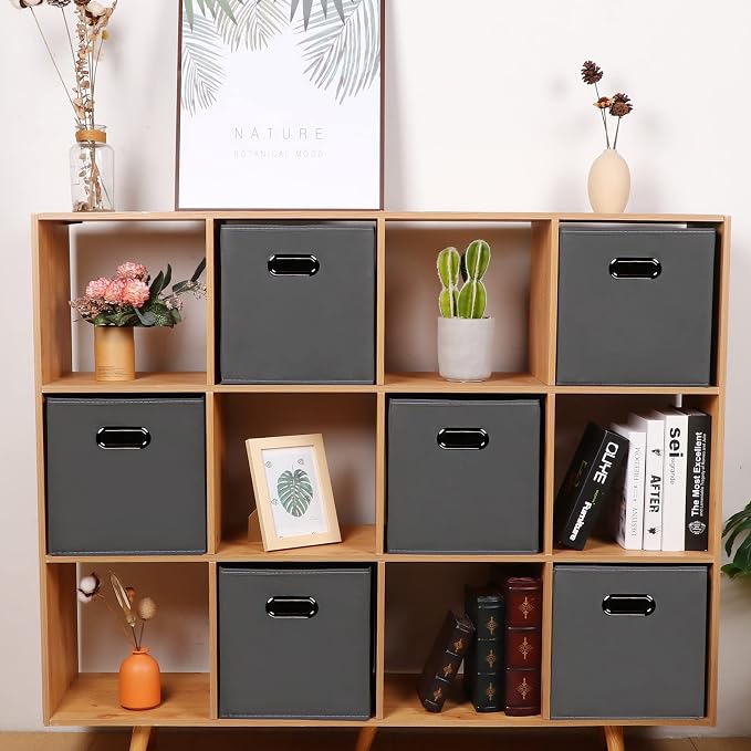 Fabric storage bins Cubes, Fabric Cube Organizer with Handle, Foldable Cube Bins for Cloth or Accessary Storage, 11x11x11, Set of 8, (Gray)