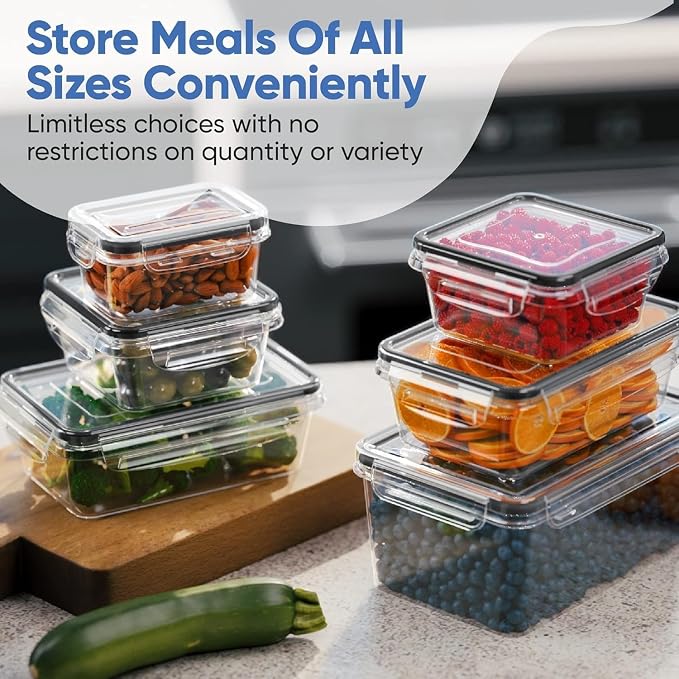 Chefs Path 48 Piece BPA-Free Plastic Food Storage Container Set with 24 Containers and 24 Lids for Kitchen Pantry Organization and Meal Prep