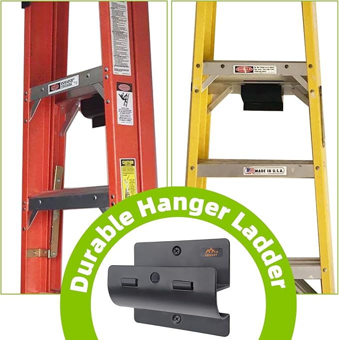 Ladder Hanger for Garage Wall, Heavy Duty Ladder Storage for Folding Chair, Wall Mount Wheelbarrow, Patio Furniture, High Support Save Space in Garden, Shed Or Workshop and More, 2 Pack