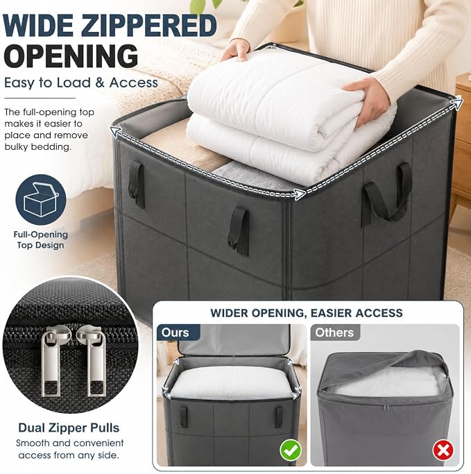 Spacious Moving Foldable Storage Bin with Reinforced Handles & Zipper，M：1 | XXL Foldable Large Capacity Storage Bag for Bedding, Blankets and Seasonal Clothes